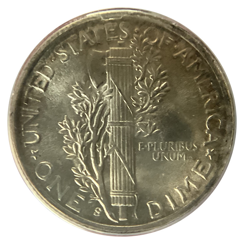 1945-S-Mercury-Dime,-Inverted-S-Fs-504-In-ANACS-MS-64-Slab.