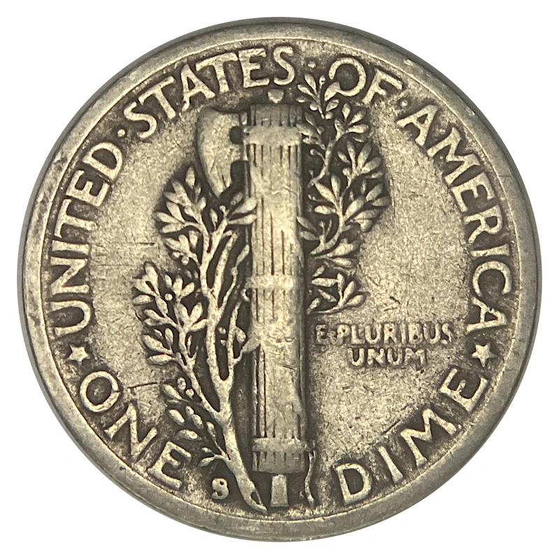 Worn-1943-S-Dime,-Trumpet-Tail-S,-FS-511.