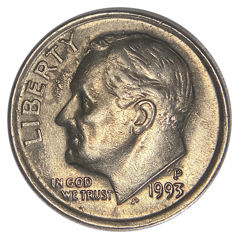 1993-P-Dime-With-Deep-Scratches,-Maybe-Feeder-Finger-Damage?