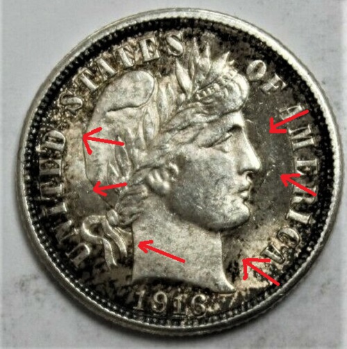 1916-Barber-Dime.--Question-On-Odd-Feature/Error.