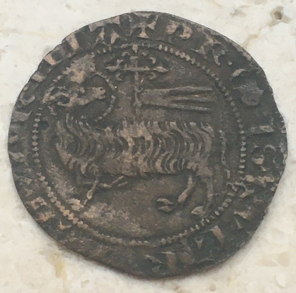 Old-Possibly-Medieval-Coin-Or-Token-With-Goat-Id:-15th-16th-Century-French-Jeton-AU-Mouton