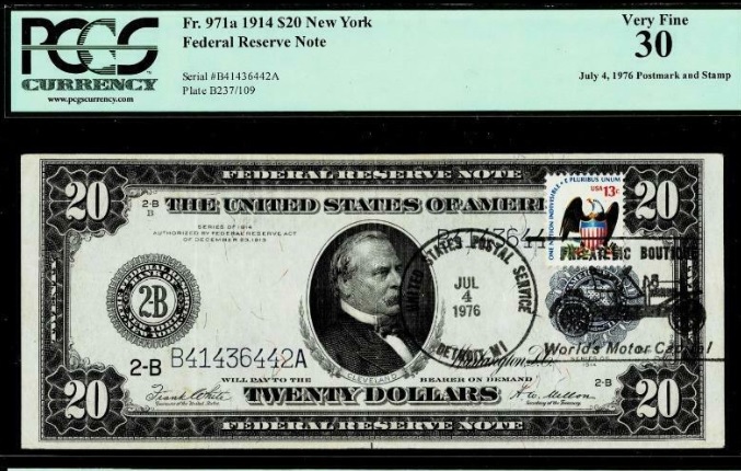 1914-$20-With-Postmark-And-Stamp