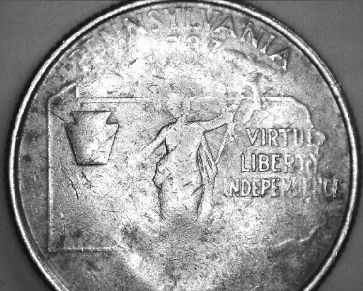 1999-D-Pennsylvania-State-Qtr;-Strike-Thru?-/-Damaged?-/-Die-Adjust?