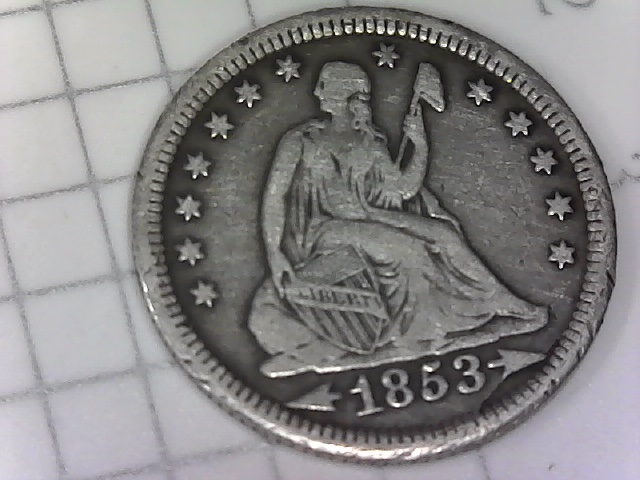 1853-Seated-Liberty-Quarter.-Die-Chip-Under-Date?-Value-And-Grade?