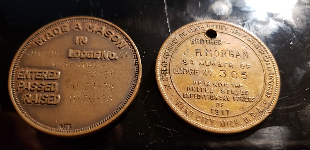Masonic-Tokens,-Coins-And-Counter-Stamped-Pennies