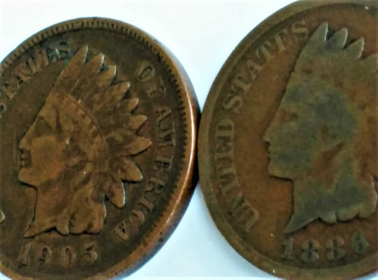 1886-US-Indian-HeadType-II-&-1905-Error-Cent