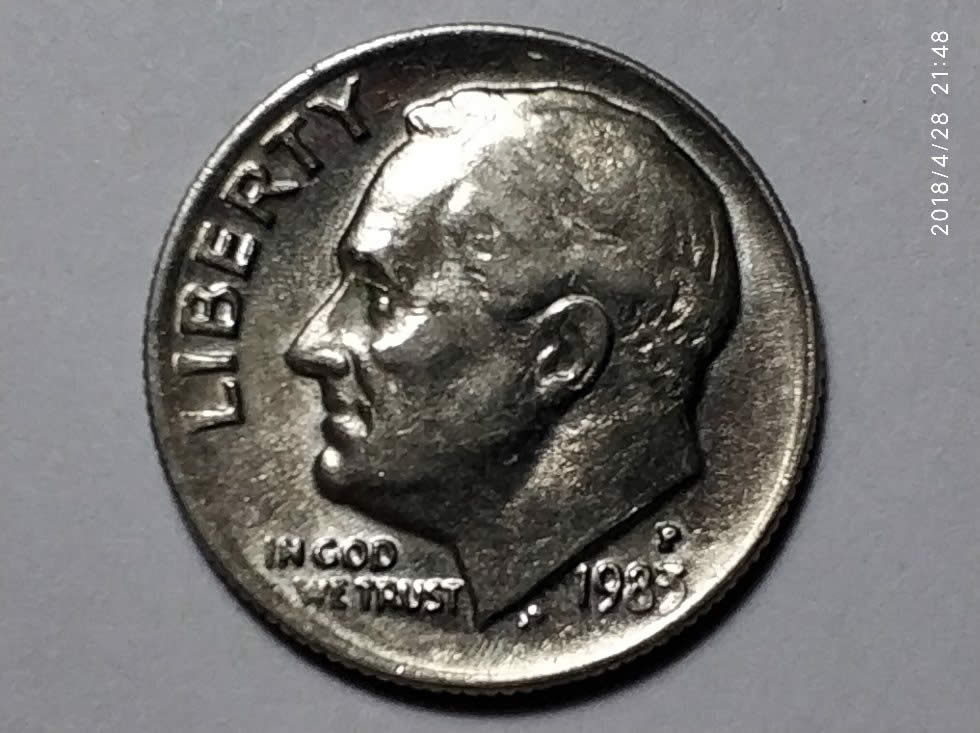 1983-P--Roosevelt-Prominent-Thick-Stout-Letter-&--Symbolic-Picture-Dime