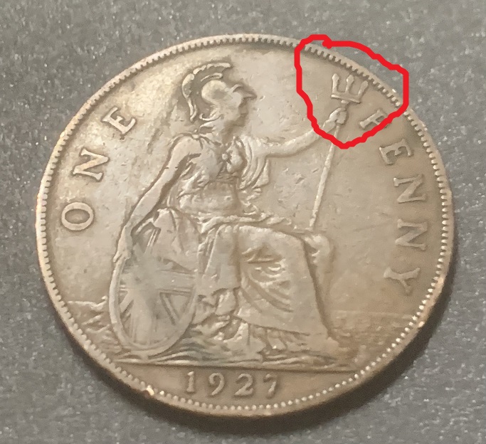 UK-1920-And-1927-Two-Dots-On-The-One-Penny-Coin
