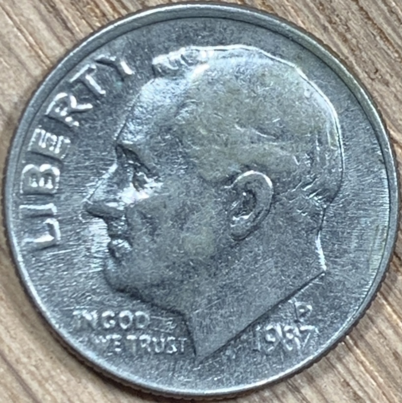 1987-P-Dime-W/Orange-Peel-Texture