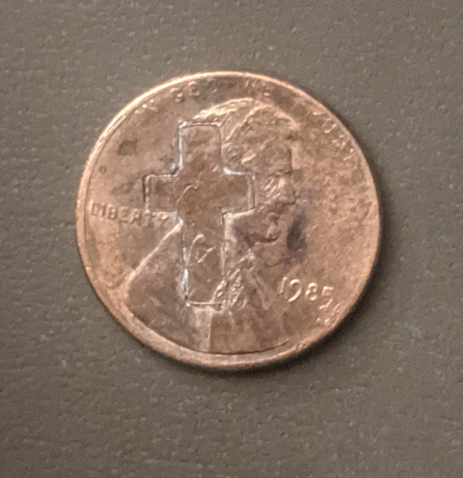 1985-Lincoln-Penny-Error-In-The-Shape-Of-A-Cross-Please-Help,-Noob-Needs-Help