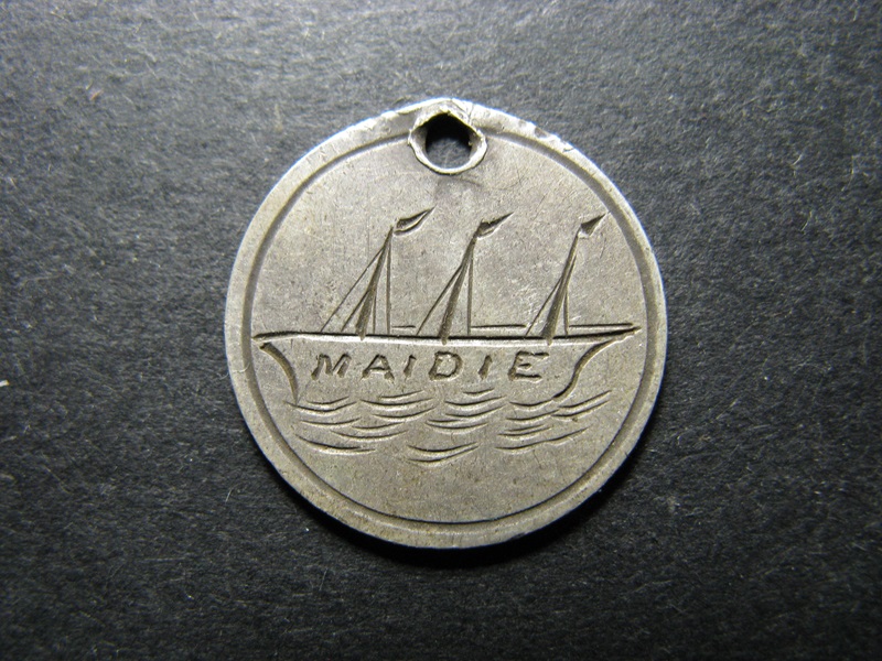 UK-Victoria-Late-19th-Century-Three-Pence-Coin---Engraved-With-'Maidie'-Ship