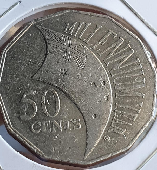 2000-Millennium-50c-Coin-Fat-Letters-And-Doubling-On-Obverse?-Cud-Maybe?