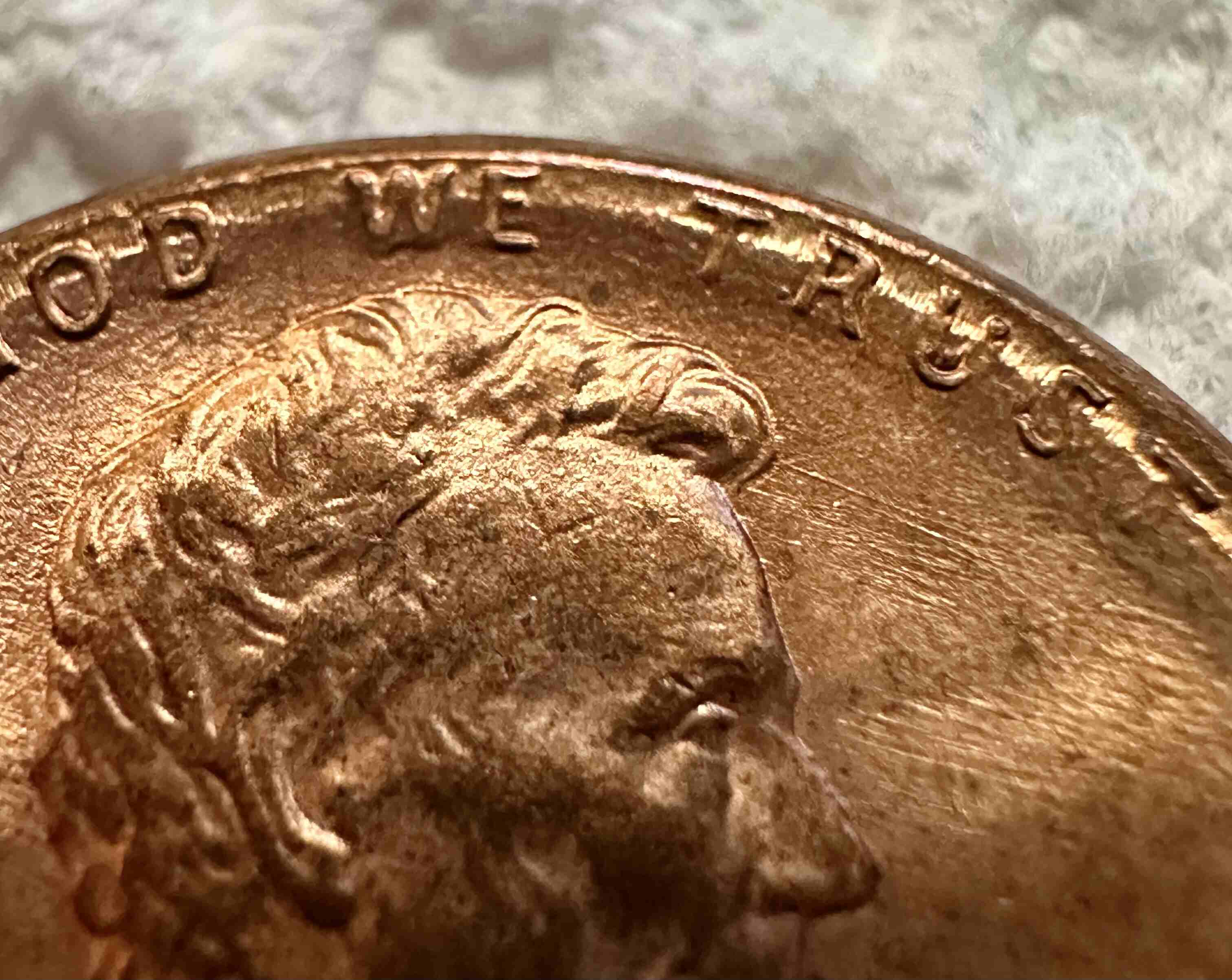 1987-P-Lincoln-Penny-~-Ridge-Ring/S?,-OBV-Die-Chip,-Die-Scratches,-&-REV-Die-Crack