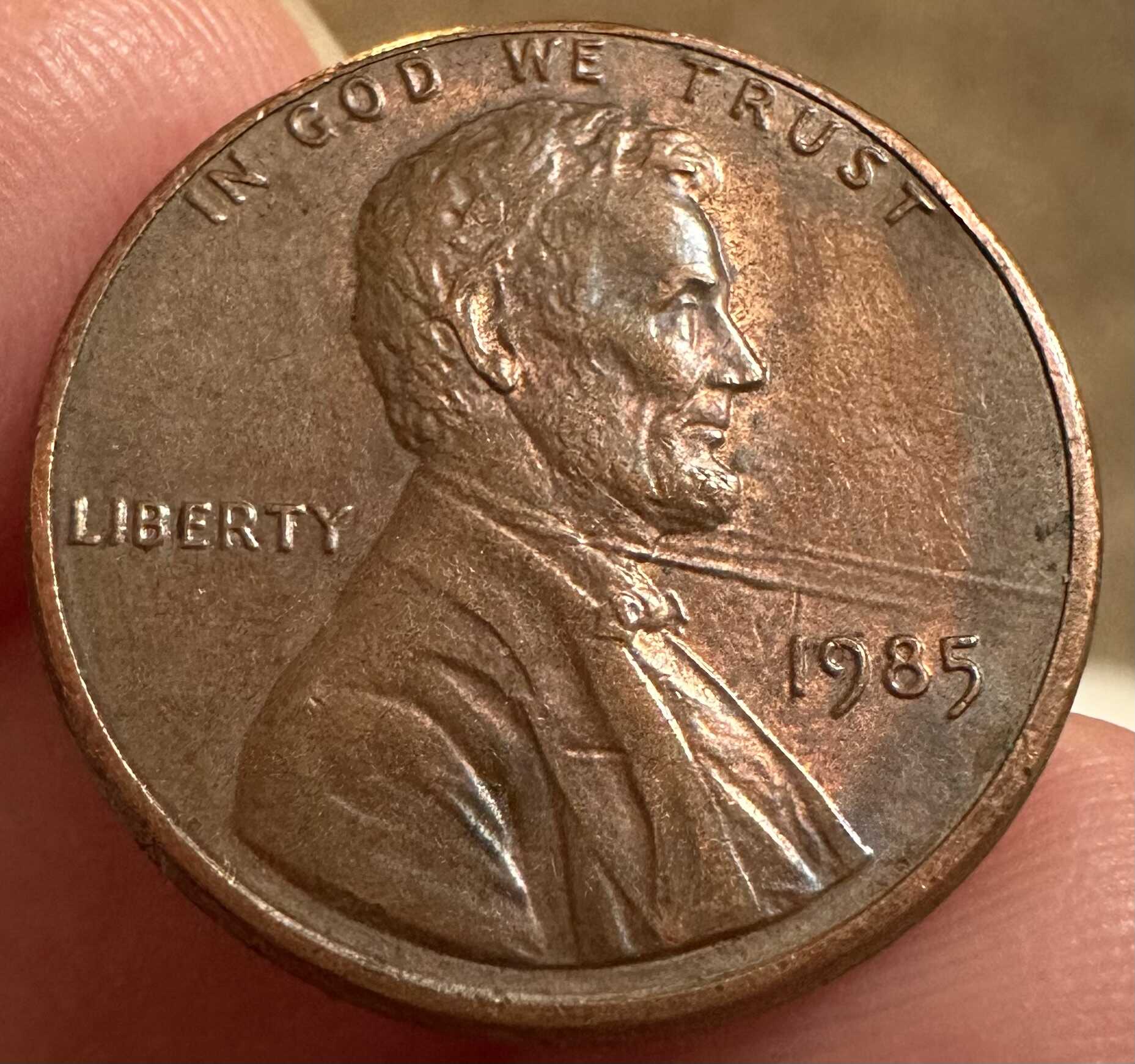 1985-P-Lincoln-Penny---OBV-Triple-Linear-Plating-Bubbles---OBV-MD-+-DDD?