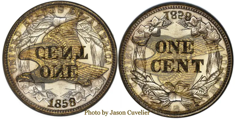 Lost-By-USPS:-1857-Flying-Eagle-Cent-Snow-8-Reverse-Mule-Clash-With-Quarter.