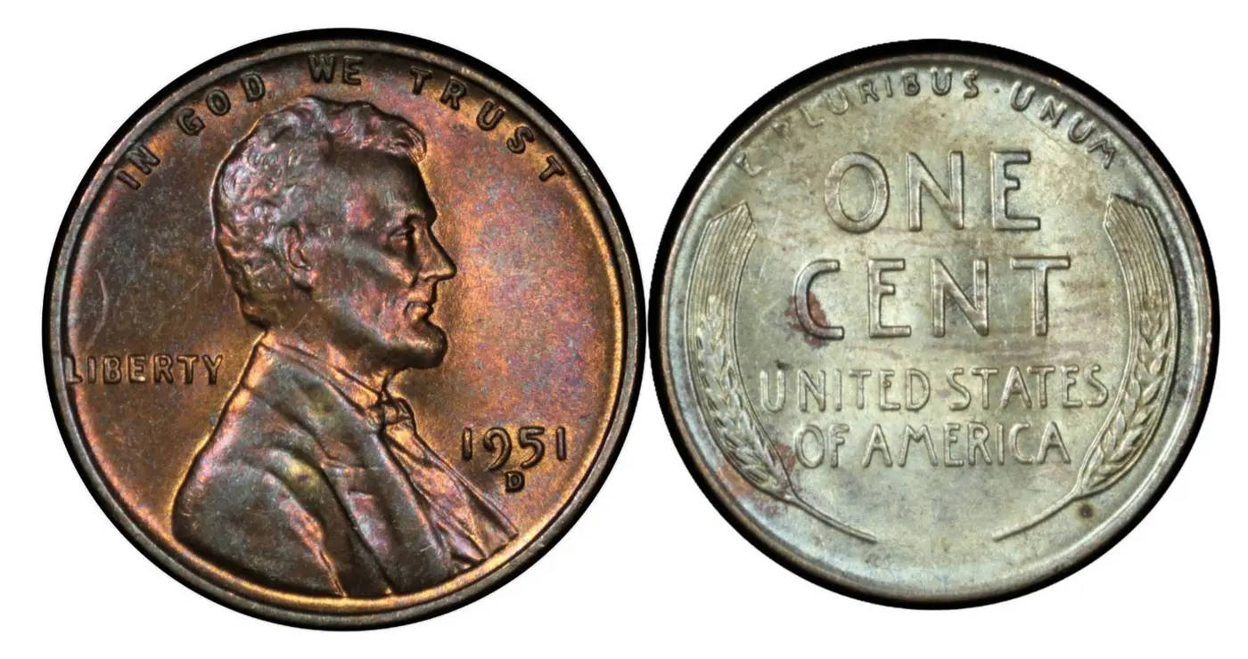 1951-D-1c-Mismatched-Side-Toning-Gem