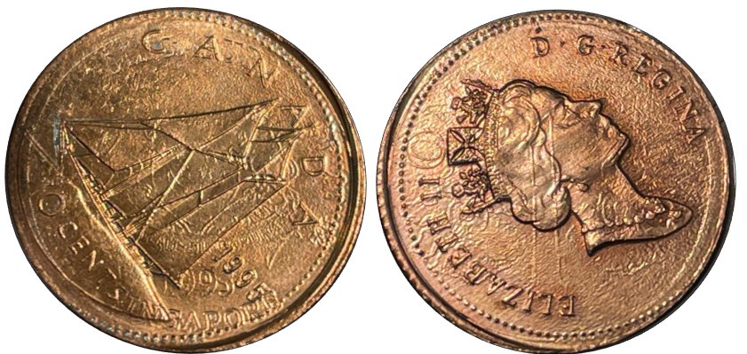 1995-Canadian-Dime-Stamped-On-A-1995-Singapore-Cent