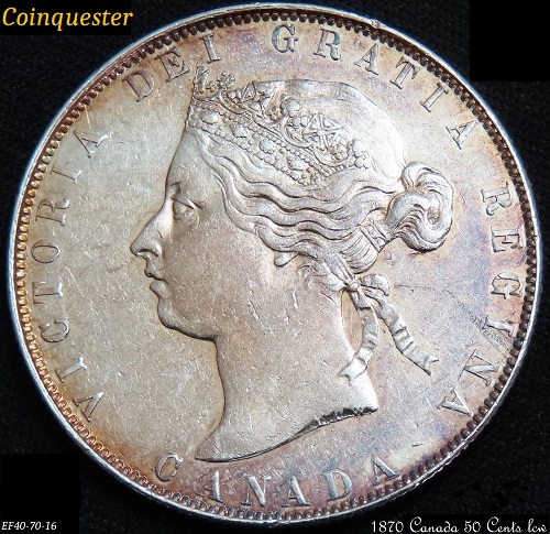 1870-Canada-50-Cents-Coin,--LCw,-Ef40.