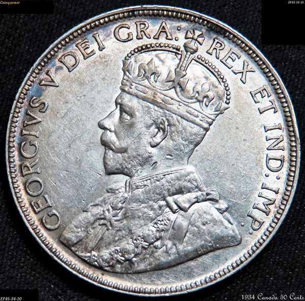 1934-Canada-50-Cents-Coin-Ef45-Blast-White