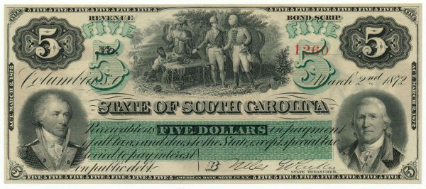 Commems-Collection-Currency:-1872-SC-Revenue-Bond-Script:-$1-To-$5
