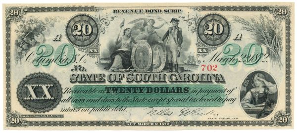 Commems-Collection-Currency:-1872-SC-Revenue-Bond-Script:-$10-To-$50
