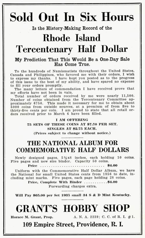 Commems-Collection-Classic:-1936-Rhode-Island-Tercentenary-And-Horace-Grant