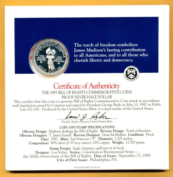 Commems-Collection-Modern:-1993-Bill-Of-Rights-Coin-And-Stamp-Set