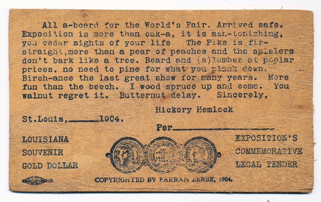 Commems-Collection-Classic:-1903/04-Louisiana-Purchase-Wooden-Ephemera