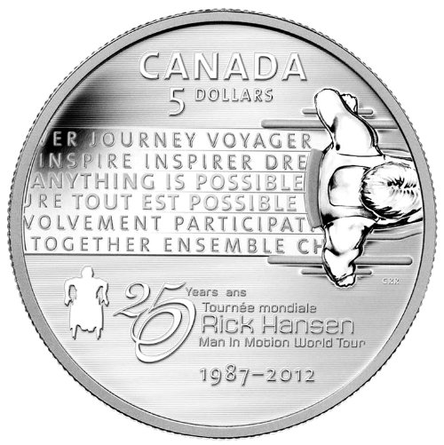 Commems-Collection-Canadian:-2012-Rick-Hansen-World-In-Motion-Tour-25th-Anniv-Silver-$5-Coin-5-Of-12