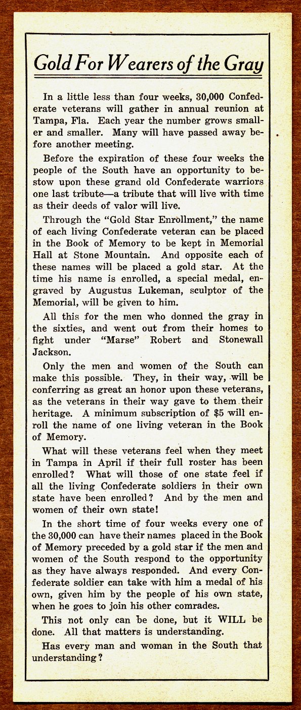 Commems-Collection-Classic:-1925-Stone-Mountain-Fundraising-Broadside