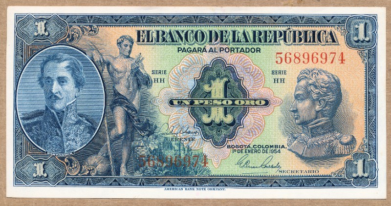 Commems-Collection-Currency:-1954-Columbia-Un-Peso