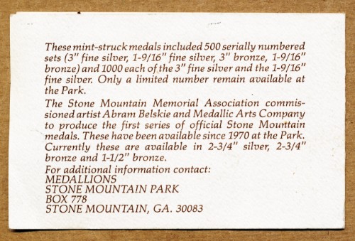 Commems-Collection-Medals:-1970-Stone-Mountain-Memorial-Dedication
