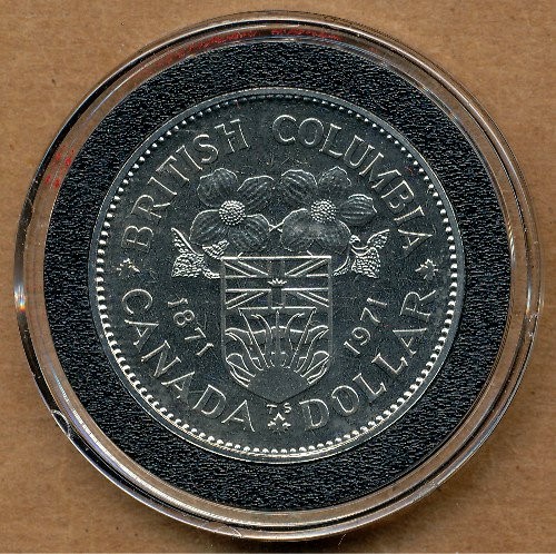 Commems-Collection-Canadian:-1971-British-Columbia-Centennial---Nickel-Dollar-Commemorative