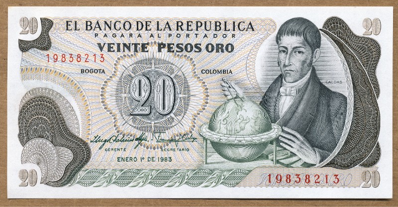 Commems-Collection-Currency:-1983-Columbia-Viente-Pesos-Oro