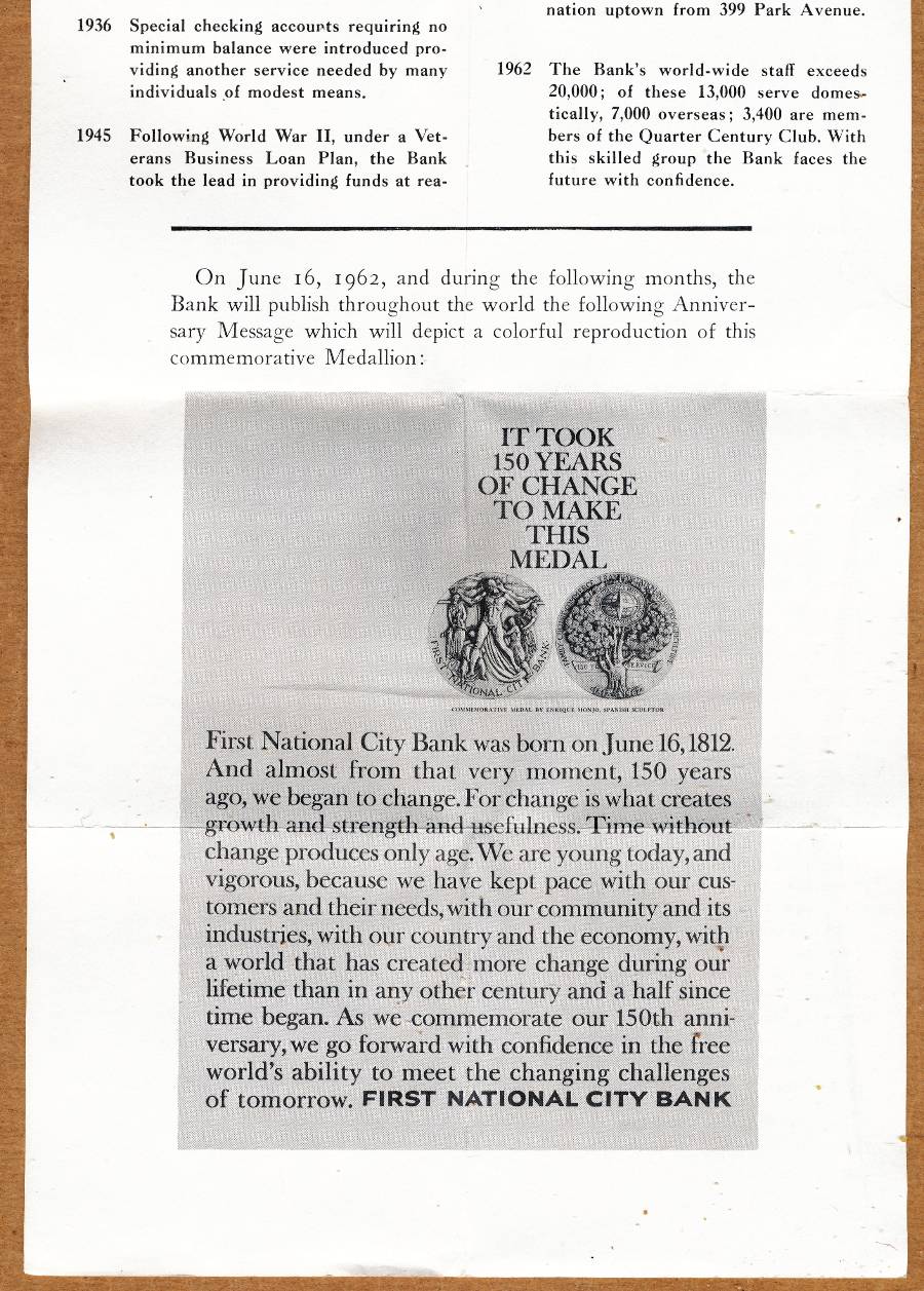 Commems-Collection-Medals:-1962-First-National-City-Bank-150th-Anniversary