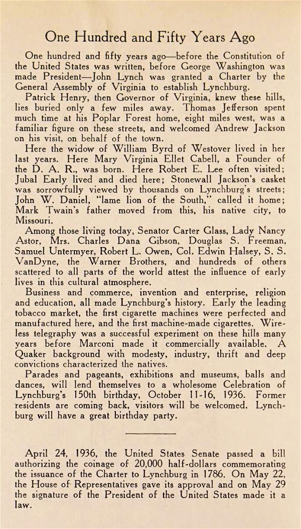 Commems-Collection-Classic:-1936-Lynchburg,-VA-Charter-Sesquicentennial---Order-Form