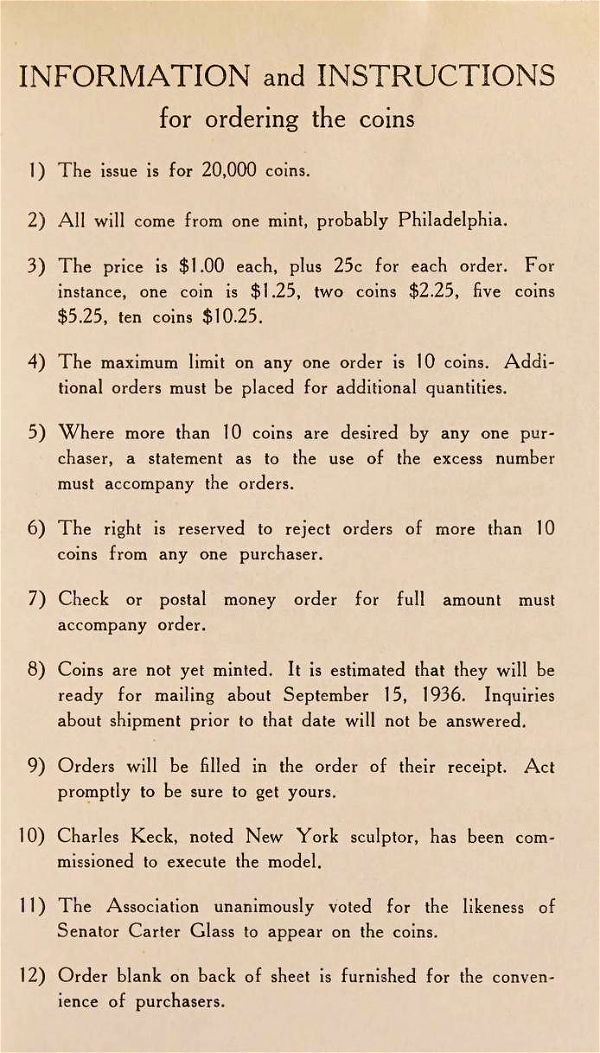Commems-Collection-Classic:-1936-Lynchburg,-VA-Charter-Sesquicentennial---Order-Form