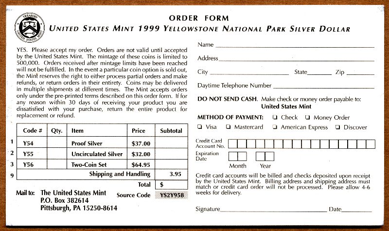 Commems-Collection-Modern:-1999-Yellowstone-National-Park---Promo-Card