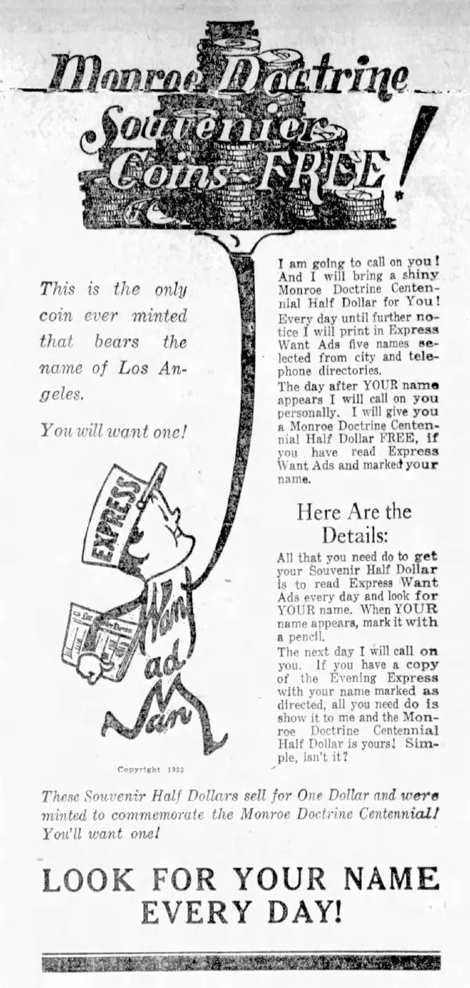 Commems-Collection-Classic:-1923-Monroe--Doctrine-Centennial---Want-Ads