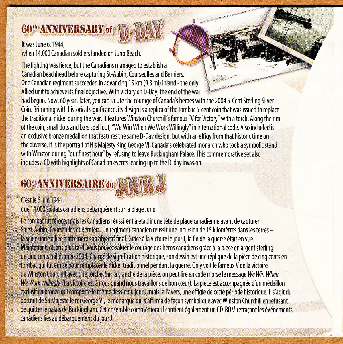 Commems-Collection-Canadian:-2004-60th-Anniversary-Of-D-Day---Coin-&-Medallion-Set