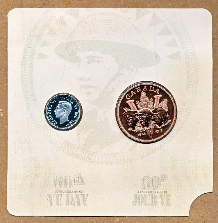 Commems-Collection-Canadian:-2005-60th-Anniversary-Of-V-E-Day---Coin-&-Medallion-Set
