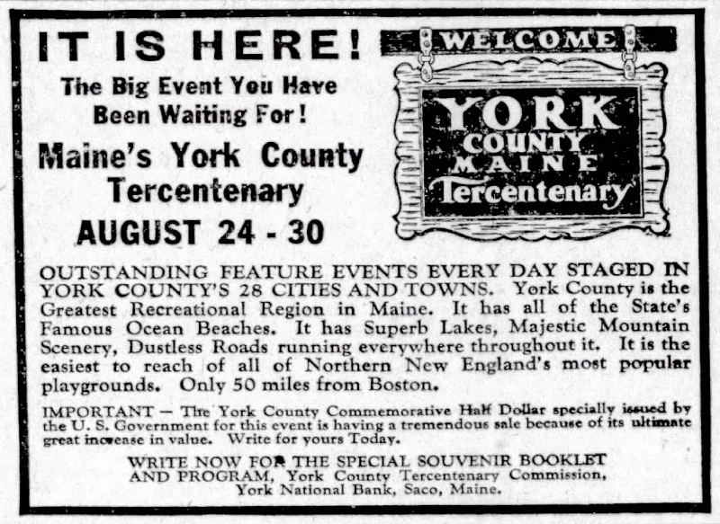 Commems-Collection-Classic:-1936-York-County,-Maine-Tercentenary---Advertisement-#2