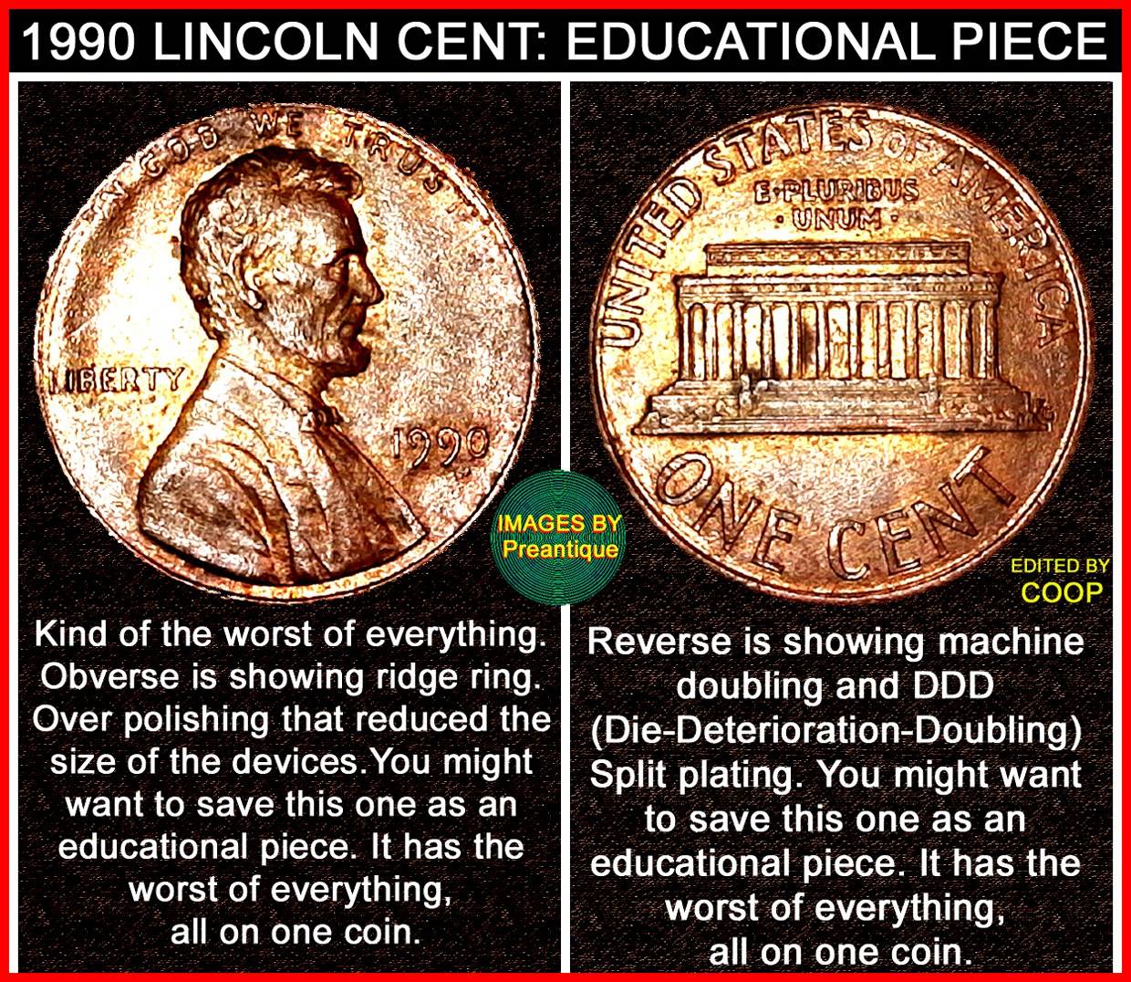 1990-Lincoln-Cent-With-Lots-Of-3-Letters-Abbreviations....
