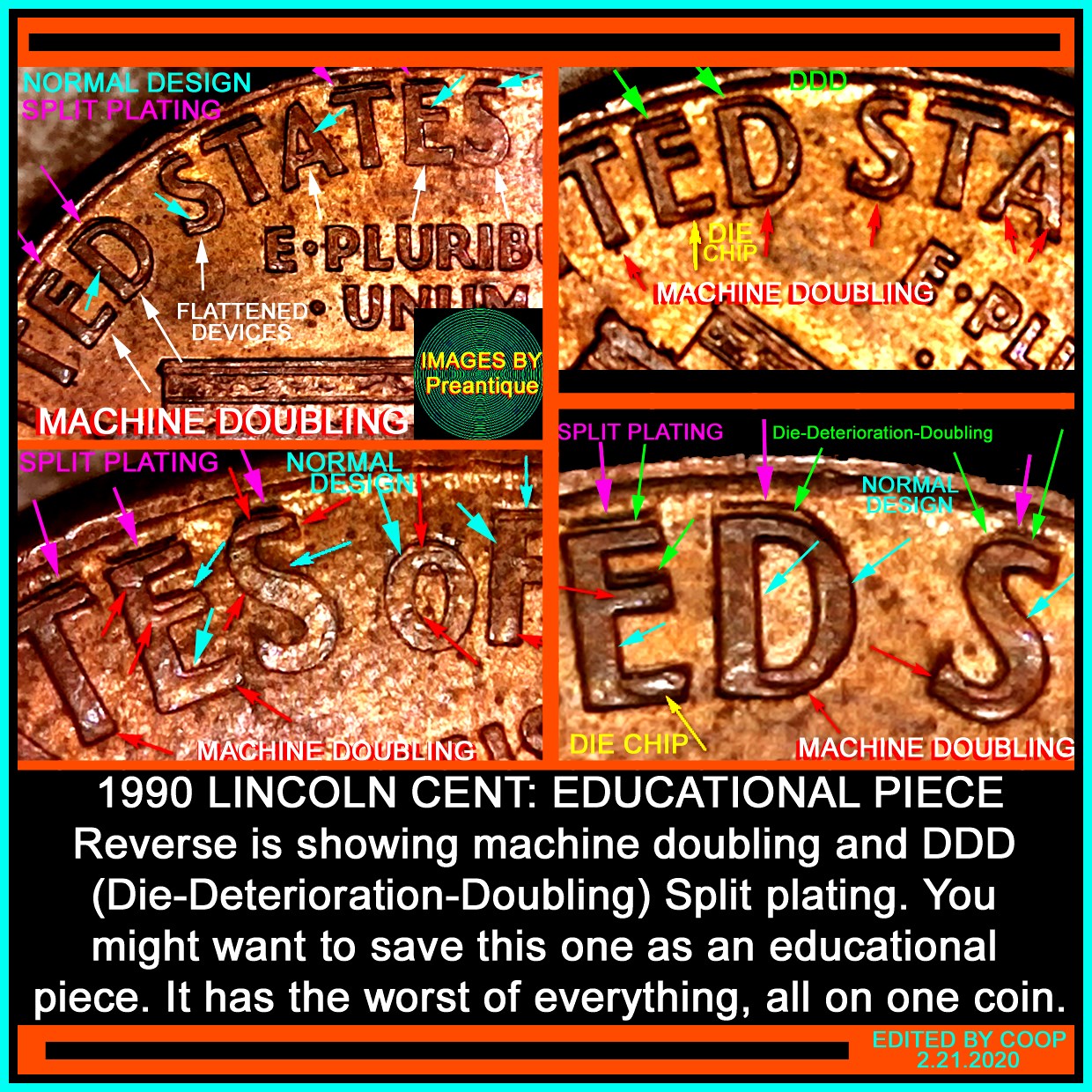 1990-Lincoln-Cent-With-Lots-Of-3-Letters-Abbreviations....