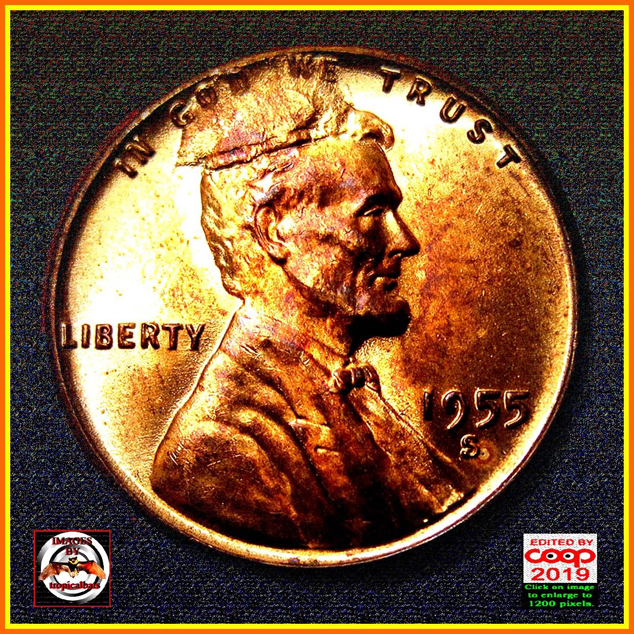 1955-S-Lincoln-Wheat-Cent---Cud,-Interior-Die-Break-And-RIDB---MS