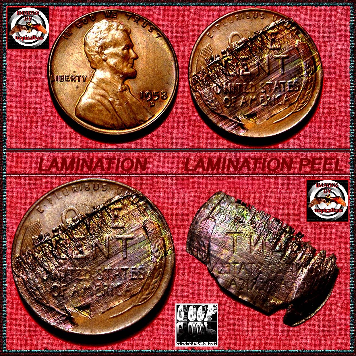 1958-D-Lincoln-Wheat-Cent-Mint-Error---Delamination-With-Flake-Intact