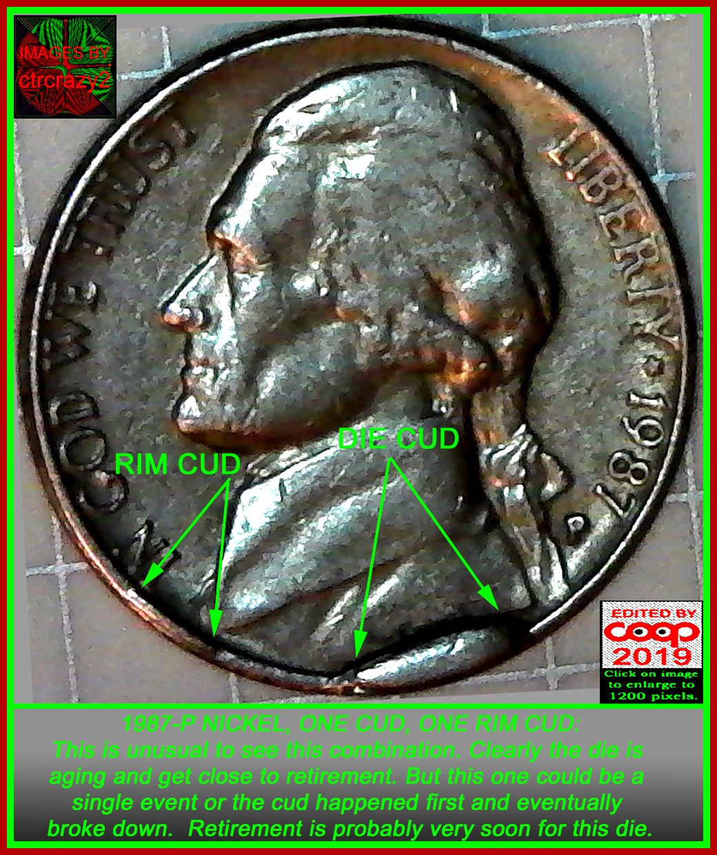 1987-P-Jefferson-Nickel-With-Maybe-Two-Cuds-On-Obverse,-Help-Please