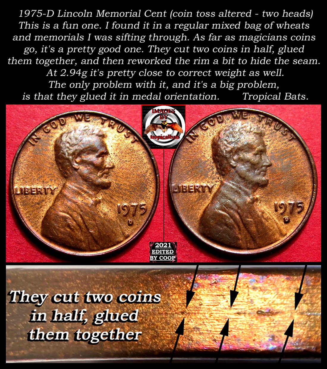 1975-D-Lincoln-Memorial-Cent-Altered---Two-Heads