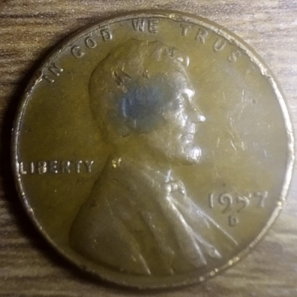 1957-D-Lincoln-Penny-Missing-T-In-Trust