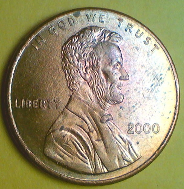 2000-Penny-With-Linear-Bubbleunder-The-Words-One-Cent-On-Reverse